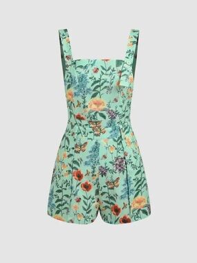 Cider Mint Floral Tie-Waist Romper